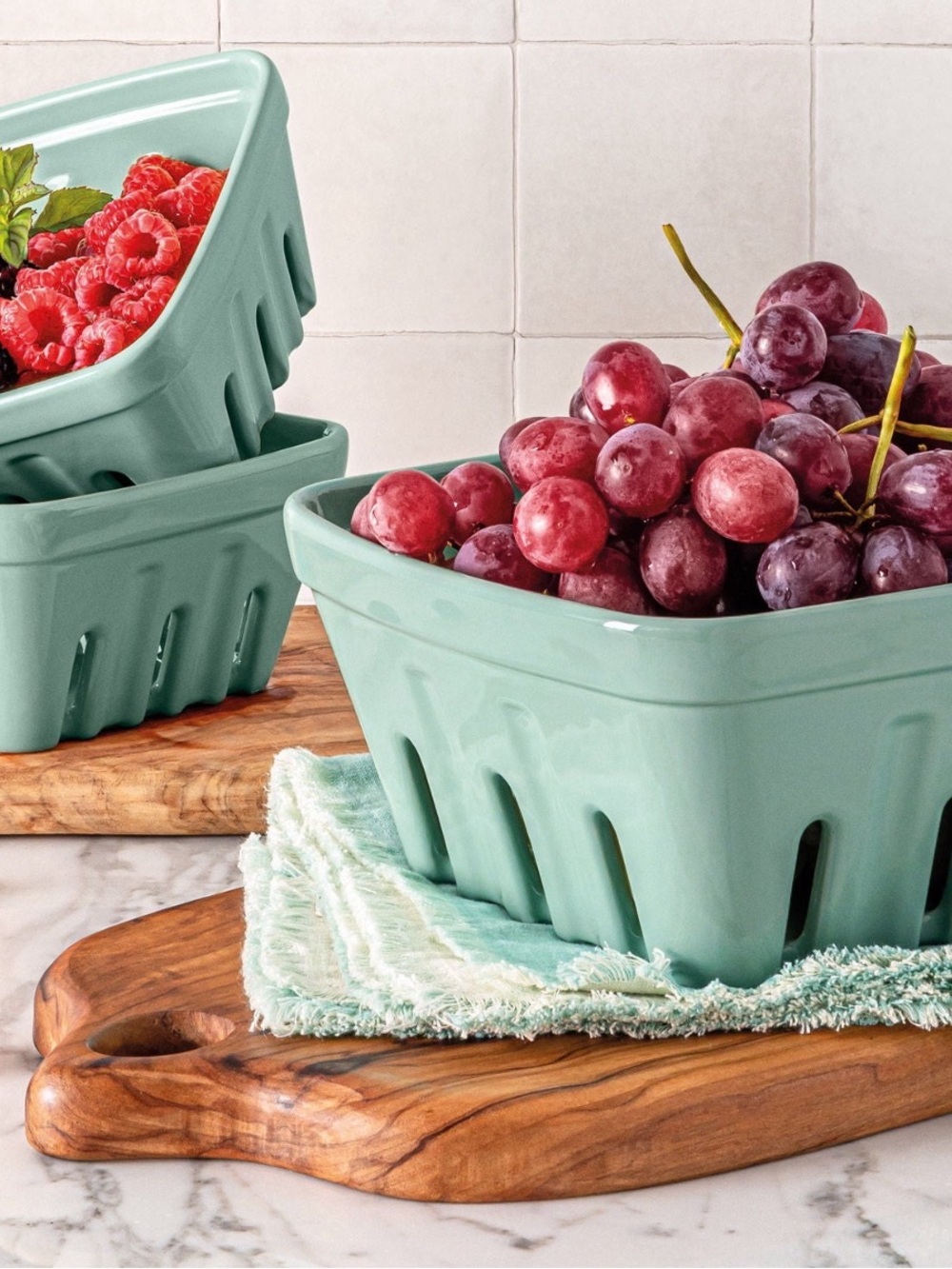 over&back 3-piece Multipurpose Berry Baskets Sage Green NEW IN BOX
